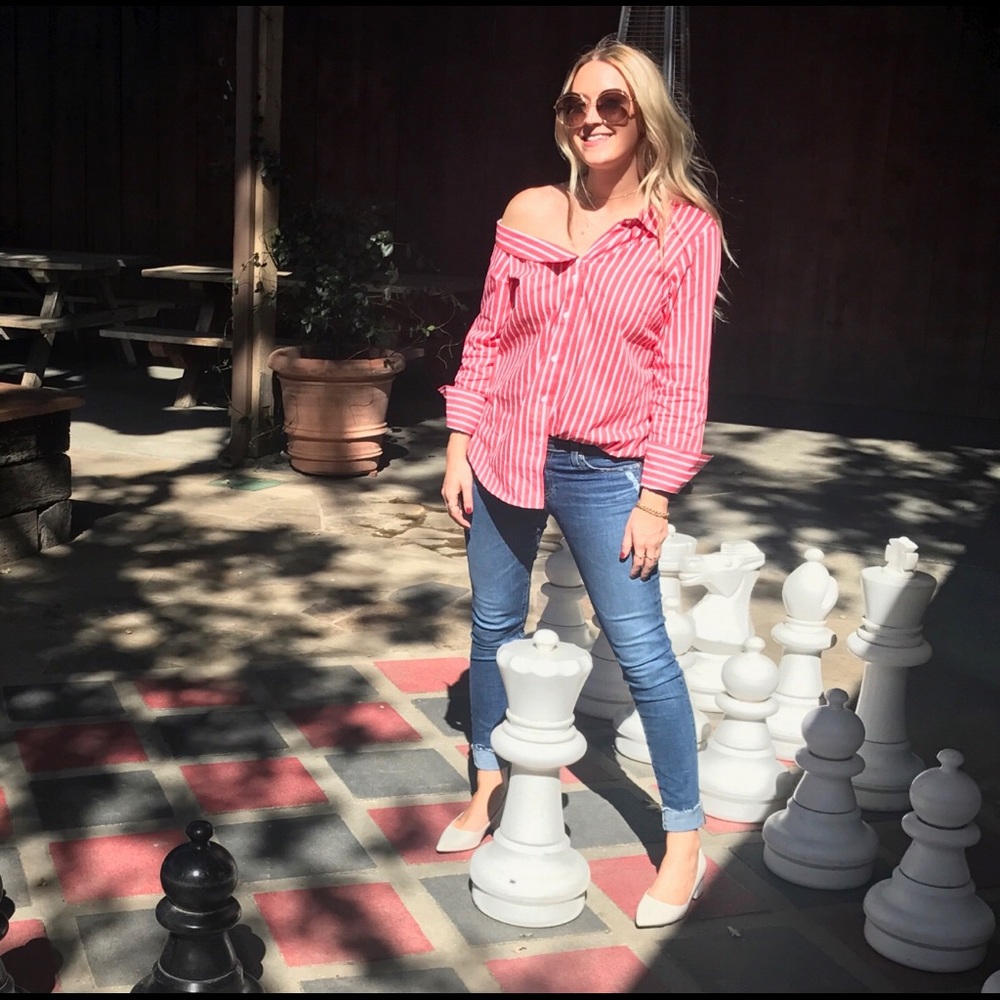 Topshop Off the Shoulder Button Down